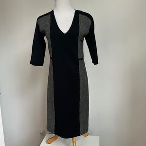 NWT TSE Black & White Wool V-Neck Dress Size Medium
